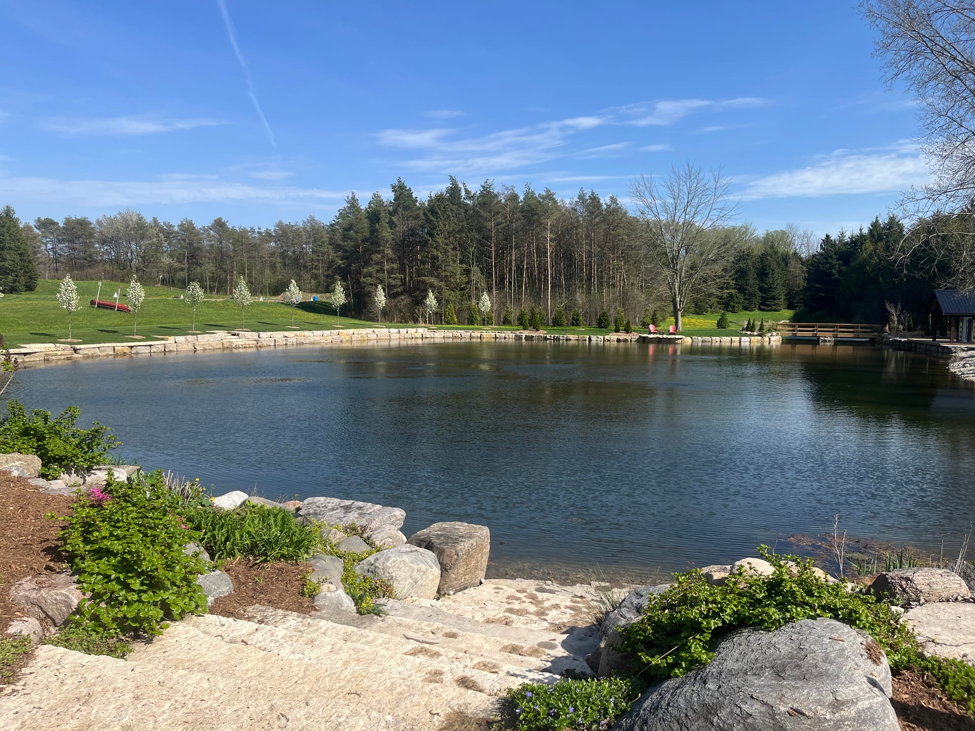 Natural stone pond and water feature